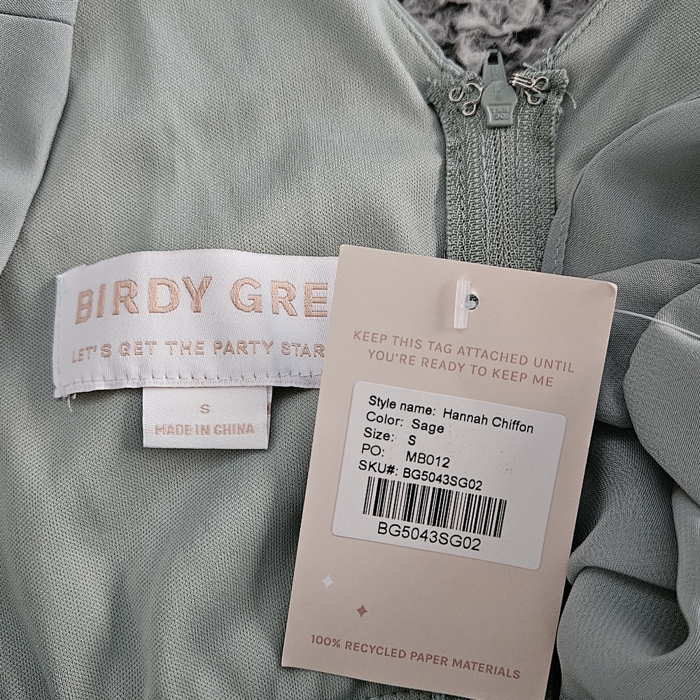 Birdy Grey Hannah Chiffon Maxi Dress Small Sage Flutter Sleeve Flowy Bridesmaid - Picture 4 of 13